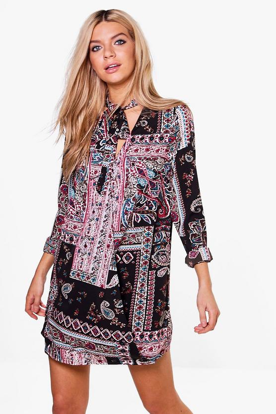 Eldridge Tie Neck Paisley Wrap Dress